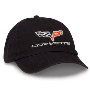 Corvette Washed Cotton C6 Logo Twill Cap Chevy Black Unconstructed Hat