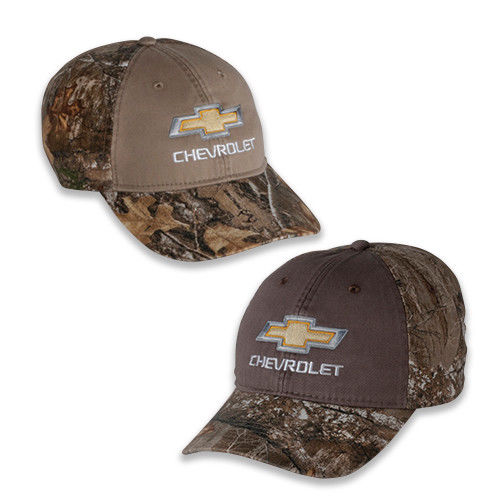 Chevrolet Chevy Bowtie Black Hat Cap with GOLD BOWTIE REALTREE EDGE DECAL NEW