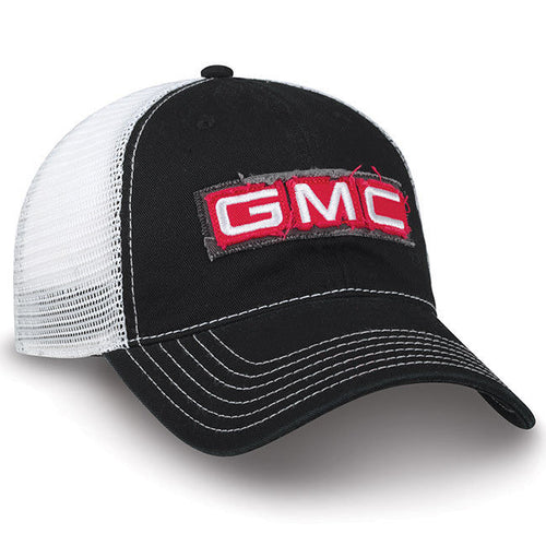 Twill and Mesh GMC Cap White Black Red Truck Logo Weathered New Hat