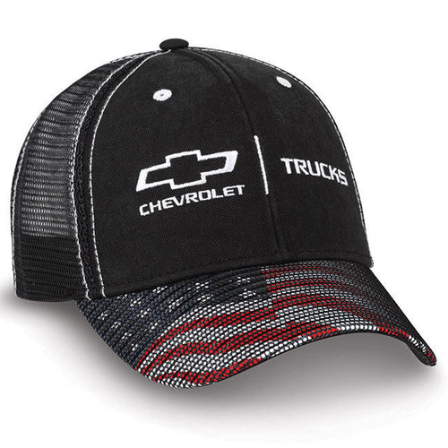 BLACK MESH CHEVY FLAG CAP HAT CHEVROLET TRUCKS! RED WHITE BLUE BILL SILVERADO