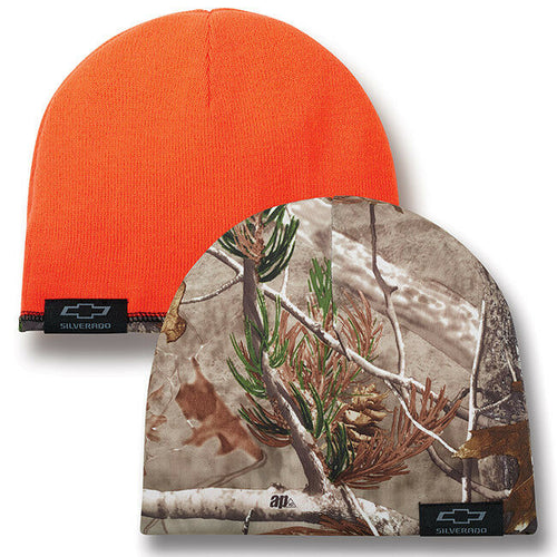 REVERSIBLE CHEVY TRUCKS CAMO / ORANGE CAP BEANIE HUNTING HAT CHEVROLET LOGO  NEW