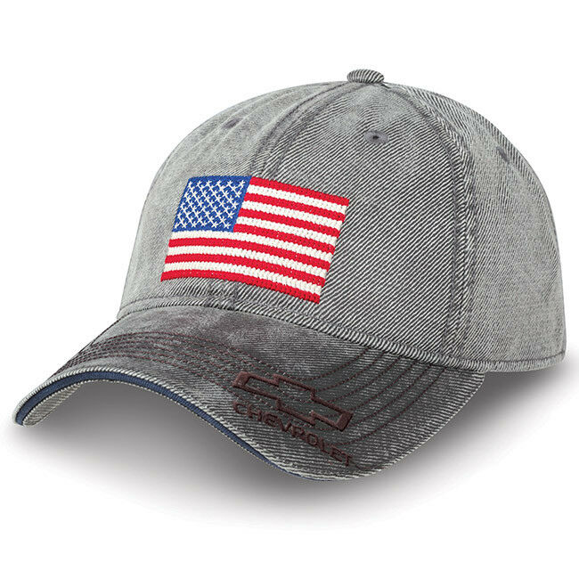 Chevy Truck Washed Gray Flag Cap New Chevrolet Bowtie Hat