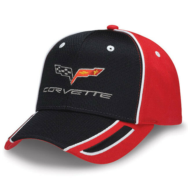 Corvette Pique Mesh C6 logo Twill Cap Chevy Hat White Accents Corvette Crown