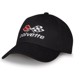 Corvette Washed Cotton C3 Logo Twill Cap Chevy Black Unconstructed Hat