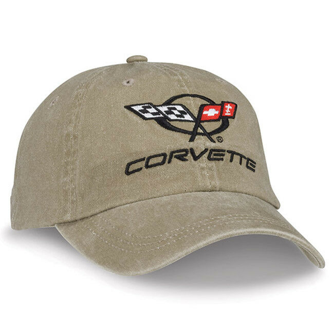 Corvette Washed Cotton C5 Logo Twill Cap Chevy Khaki Unconstructed Hat