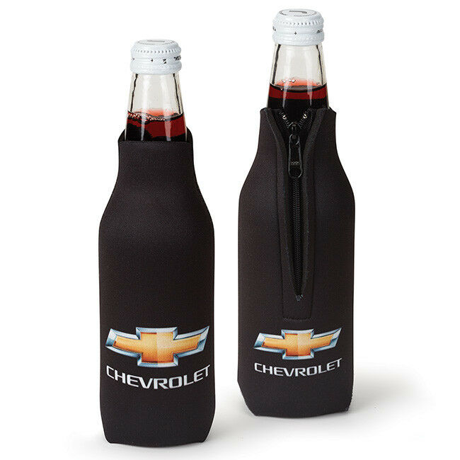 CHEVY KOOZIE BOTTLE COOLIE BLACK CHEVROLET NEW TRUCKS BOWTIE MADE IN THE USA!