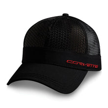 Load image into Gallery viewer, Corvette Twill &amp; Mesh Sequined C7 Cap Chevy Hat Black Red Logo