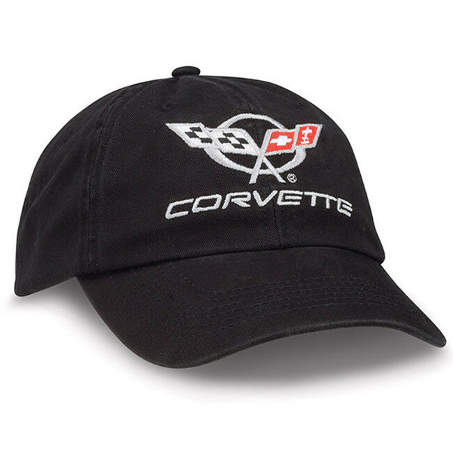 Corvette Washed Cotton C5 Logo Twill Cap Chevy Black Unconstructed Hat